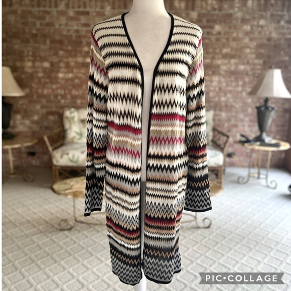 Chico's Sweaters - Chico's Black and Cream Zigzag Cardigan